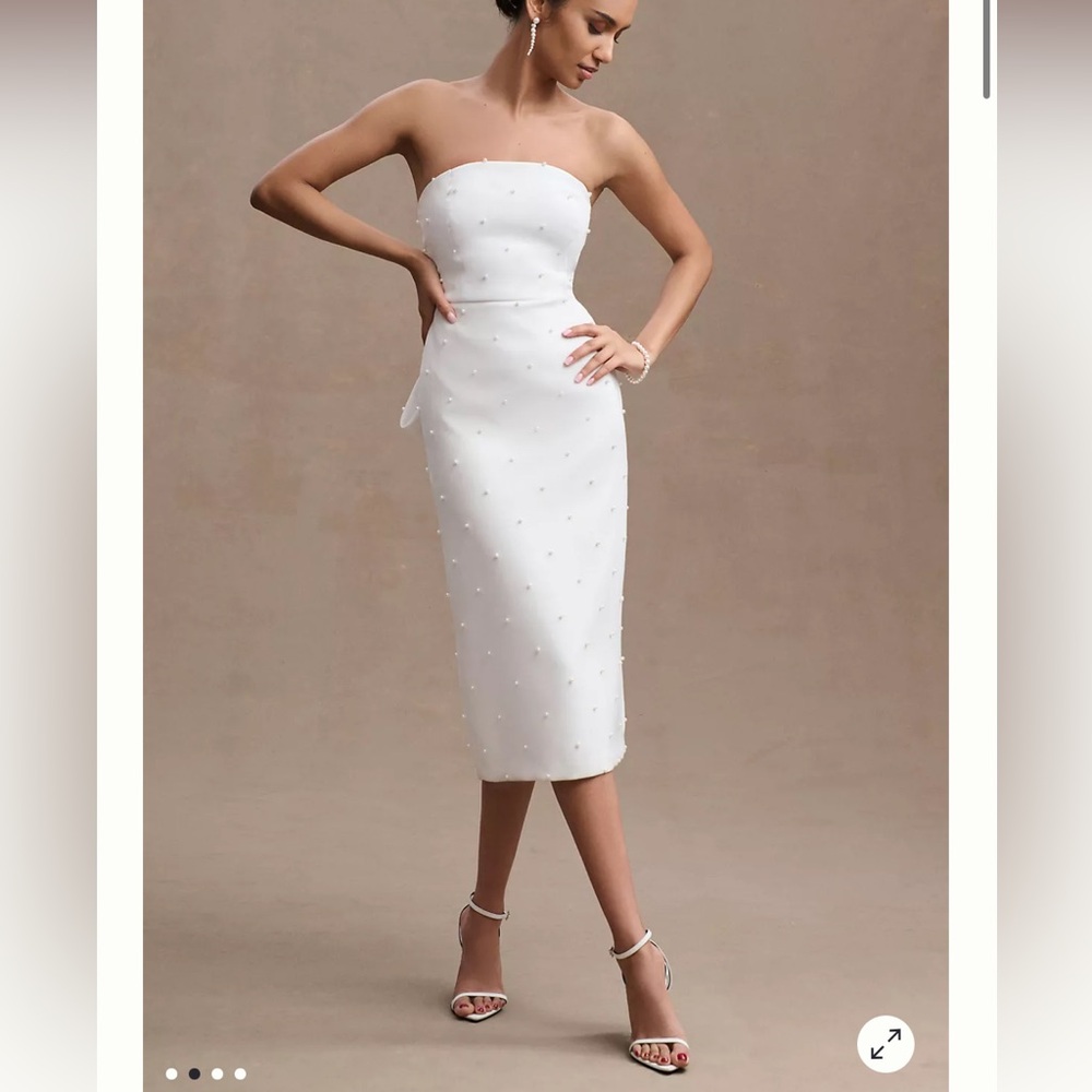 Sachin & Babi Gemma Strapless Back-Bow Pearl Midi Dress